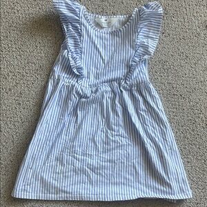 H&M Light Blue and White Striped Ruffle-Sleeve Girls Dress